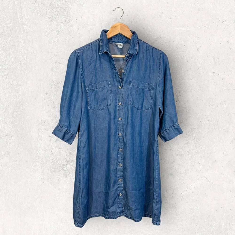 Blue Rain Denim Chambray Shirt Dress Button Front Short Sleeve Size S